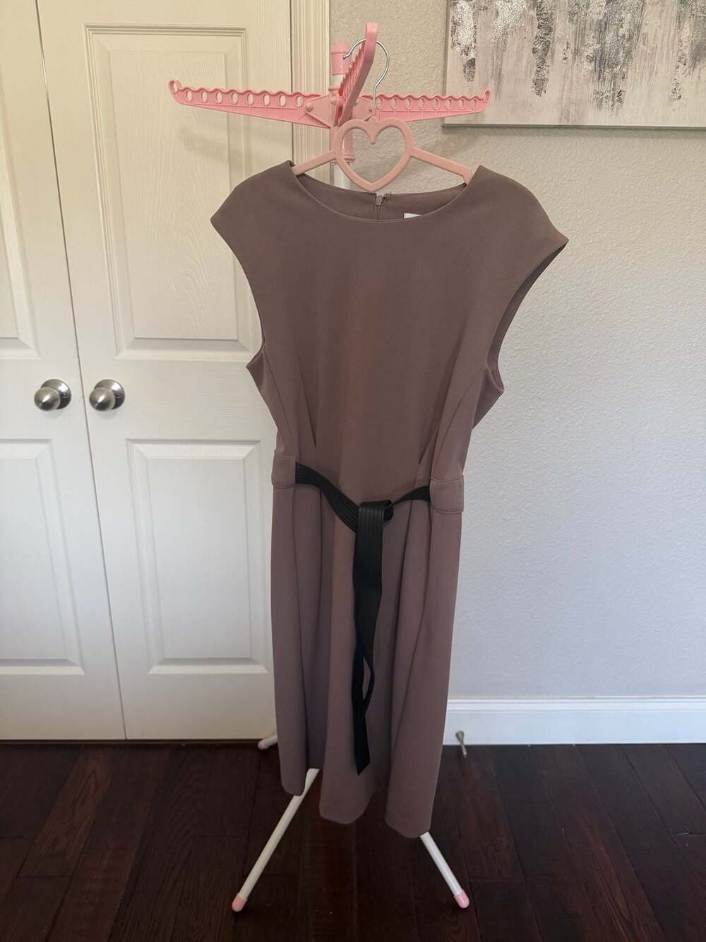 Calvin Klein Sleeveless Midi Sheath Dress with Belt, Brown